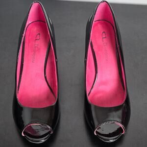 CL by Laundry Women's Black Wedge Peep Toe Sandal Size 7